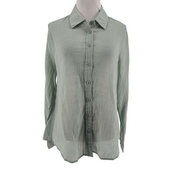 April Cornell Women's Light Green Long Sleeve Button-Up Cotton Shirt Size Small - Picture 1 of 5